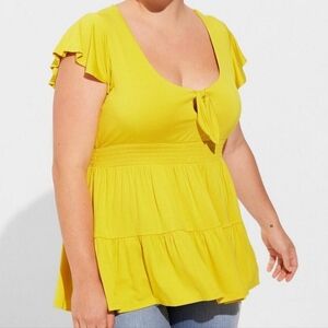 torrid Bright Yellow Tie-Front Flutter Sleeve Tunic